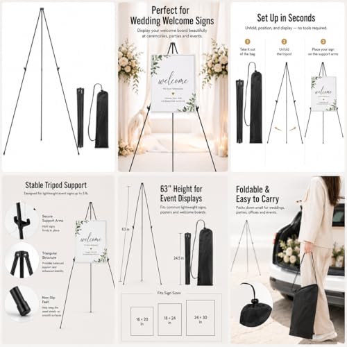 RRFTOK 63'' Instant Easel,Easel Stand for Display,Art, and Crafts,Foldable Portable Ground Easel for Wedding Banner and Poster Display Stand,Easel Display Metal Tripod with Portable Bag. - style: 63B 4pack