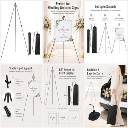 RRFTOK 63'' Instant Easel,Easel Stand for Display,Art, and Crafts,Foldable Portable Ground Easel for Wedding Banner and Poster Display Stand,Easel Display Metal Tripod with Portable Bag. - style: 63B 4pack