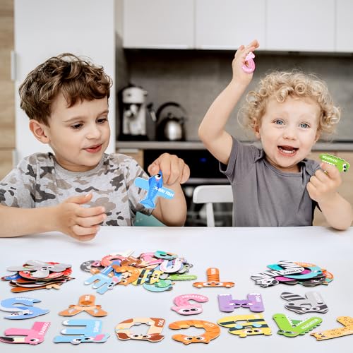 JOYIN Magnetic Letters, Animal Alphabet Fridge Magnets for Toddlers 3 4 5 Years Old, 26 Uppercase Refrigerator Magnets, Large Size ABC Educational Spelling Learning Toys for Kids