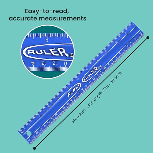 It's Academic Flexi Rulers, 12-inch Flexible Non-Breakable Ruler, 12-Pack, Blue