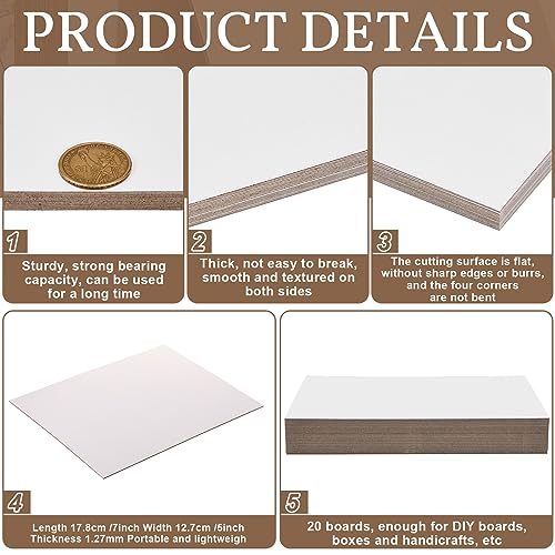 20 Pcs Book Board, Binders Board Chipboard Designer Bookboard Kraft Heavy Duty Chipboard Sheets Bookbinding Supplies for Book Binding Cover (White,7 x 5 Inch 50pt) - color: White, size: 7 x 5 Inch 50pt