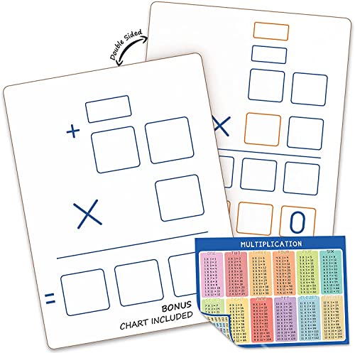 2 Pack Dry Erase Long Multiplication Board 9"x12" Double Sided Practice Whiteboard with 2x1 & 2x2 Digit Multiplication for Home, School, Classroom, Kids, Students Math Manipulatives Lapboard - style: 2 Boards