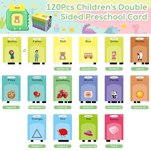 Talking Flash Cards,Kids Toddler Flash Cards with 240 Sight Words,Montessori Toys,Autism Sensory Toys,Speech Therapy Toys,Learning Educational Toys Gifts for Age 4 5 6 Years Old Boys and Girls - style: Dinosaur Green