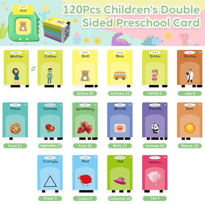 Talking Flash Cards,Kids Toddler Flash Cards with 240 Sight Words,Montessori Toys,Autism Sensory Toys,Speech Therapy Toys,Learning Educational Toys Gifts for Age 4 5 6 Years Old Boys and Girls - style: Dinosaur Green