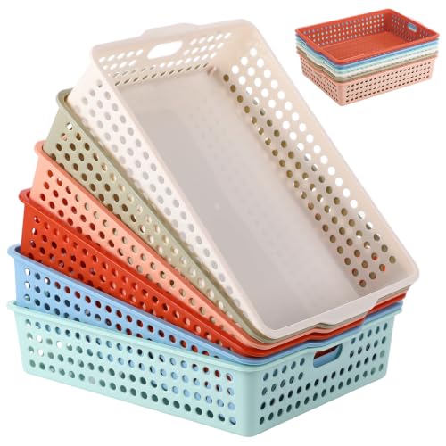 6 Pcs Thick Durable Turn in Trays Classroom - 14.2" X 10.5" Fits A4/ Letter Papers Organizer Storage Bins, Plastic Baskets for School Teachers Organization Boho Classroom Supplies