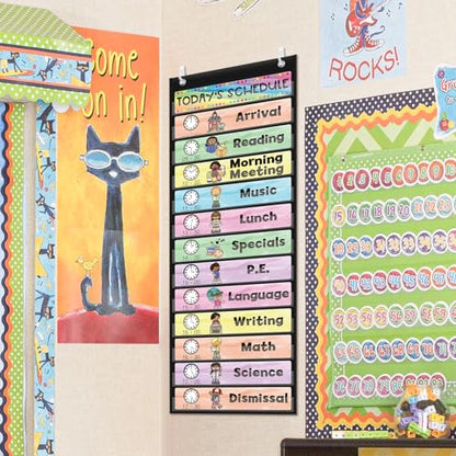 ABCxGOOD Daily Schedule Pocket Chart, Toddler Schedule Chart, 13+1 Pocket, with 21 Dry-Erase Reusable Cards Classroom Must Haves Pocket Chart - color: Black