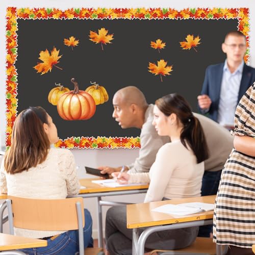 Tenceur 160ft Fall Borders for Bulletin Board 6 Rolls Pumpkin Maple Leaf Scalloped Bulletin Board Border Trim for School Office Whiteboard Blackboard Poster Decor - style: Thanksgiving Style