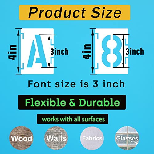 3 Inch Letter Stencils Numbers Craft Stencils, 42 Pcs Reusable Alphabet Templates Interlocking Stencil Kit for Painting on Wood, Wall, Fabric, Rock, Signage - size: 3 Inch