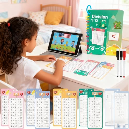 Multiplication and Division Flash Cards 30 Pcs, 0-12 Math Flash Cards with 4 Dry Erase Pens 2 Rings, Educational Time Table Flash Card for 1st-3rd Graders Multiplication Game
