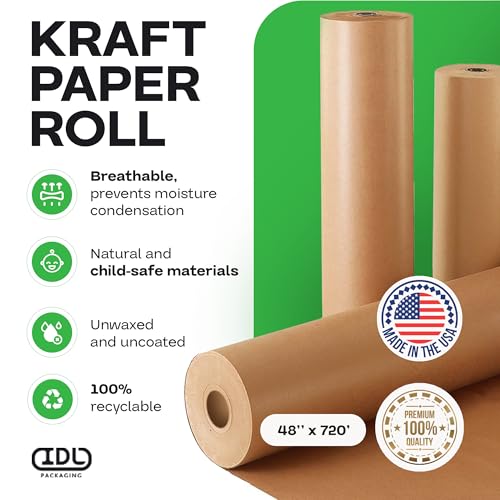 IDL Packaging 48" x 8640" (720 feet) - Brown Kraft Paper Roll - 50lb Thickness - USA-Made Heavy Duty Paper for Packing, Moving, Shipping, Crafts - 100% Recyclable Natural Kraft Wrapping Paper - color: Brown, size: 48"x720' (#50 Thick)