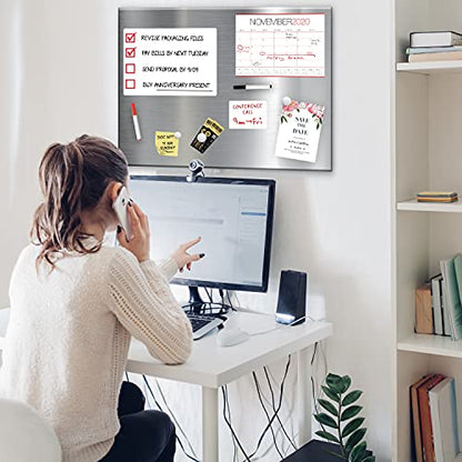 Magnet and Message Board | Super Jumbo 30 x 40 x 0.7 Inch Magnet and Message Board | Mountable Steel Bulletin Board (Silver) - size: 30"W x 40"H