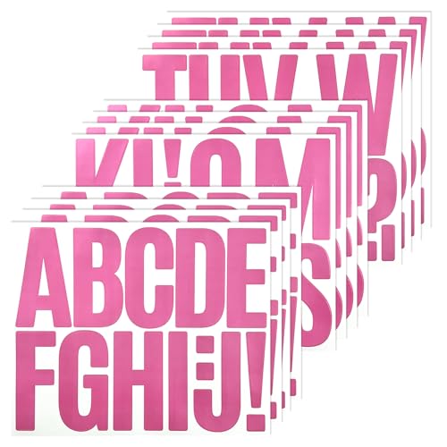 140 Large Alphabet Stickers, 12 Sheets 3 Inch Self-Adhesive Vinyl Letters Sticker Decals for Mailboxes, Doors, Trucks, Classroom Decor, Suitable for Indoor and Outdoor - Pink - color: Pink