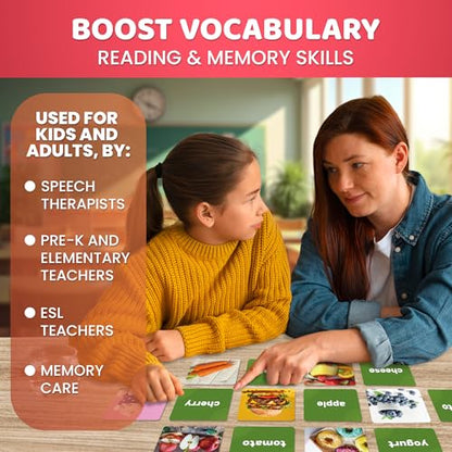 QUOKKA 104 Food Flash Cards Set – Kids and Adults Vocabulary Builder for ABA Therapy, Early Childhood Education, and ESL Teaching – Picture Cards for Speech Therapy and Vocabulary Building Activities - size: 104 Cards, style: Food
