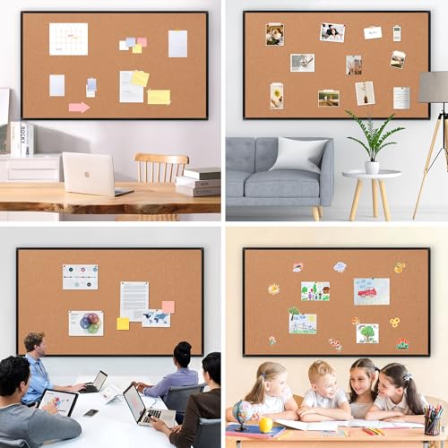 Extra Large Cork Bulletin Board 96" X 48", Black Aluminum Framed 8'x4' Corkboard for Wall, Wall Mounted Notice Pin Board with 18 Push Pins for School, Home & Office - size: 96" x 48"