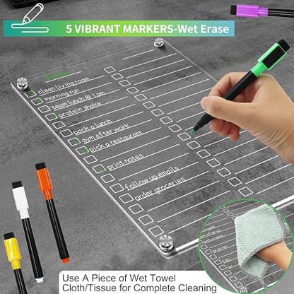 Acrylic Magnetic Dry Erase Board for Fridge 3 Pcs, Clear Fridge Whiteboard to Do List White Board for Refrigerator Weekly Meal Planner Menu Board for Kitchen Fridge Calendar Magnet - style: 12x8'' List+Weekly+Blank