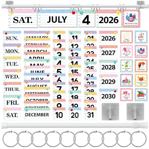 MotiMind 65 Pcs 2026 Colorful Composition Flip Calendar Bulletin Board Set Flip Calendar with Adjustable Holder Colorful Classroom Decor Include 65 Date Card for Back to School Home Decor Supplies - style: Colorful Composition