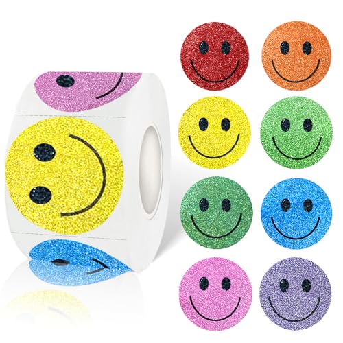 1.5 Inch Shiny Happy Face Stickers Circle Dots Labels Reward Stickers Teachers Sticker (500PCS,Multicolored) - color: Multicolored 1, size: 1.5 inch