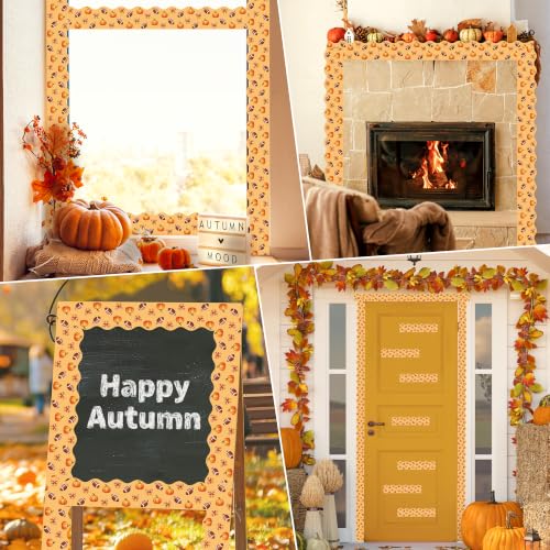 BeYumi Fall Orange Border Trim - 65ft Pumpkin Rolled Border Classroom Decor | Autumn Thanksgiving Pumpkin Bows Football Bulletin Board Border Set School Classroom Chalkboard Home Harvest Party Decoration - style: Pumpkin Bow Football