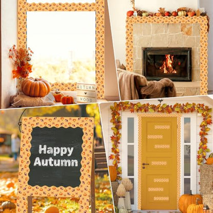 BeYumi Fall Orange Border Trim - 65ft Pumpkin Rolled Border Classroom Decor | Autumn Thanksgiving Pumpkin Bows Football Bulletin Board Border Set School Classroom Chalkboard Home Harvest Party Decoration - style: Pumpkin Bow Football