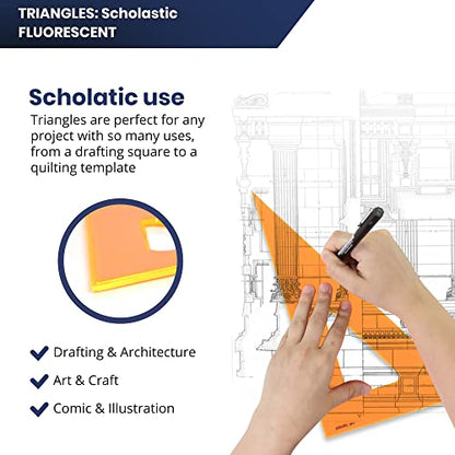 Pacific Arc's Scholastic Triangle - 12 inch - Fluorescent - 30/60 Angle - Polystyrene - Inking Edge - Technical Drawing Tools, Drafting, Architect and Engineering. - style: 12 inch, 30/60