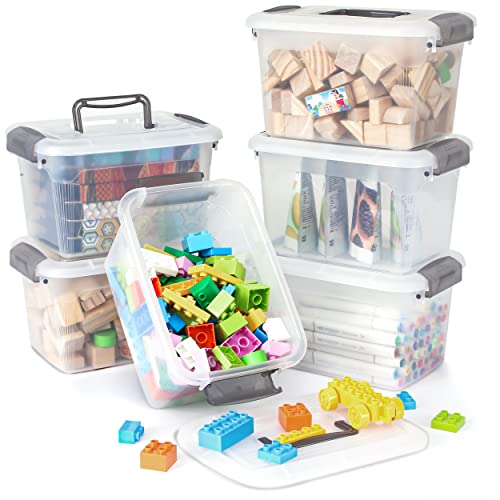 Citylife 6 Packs 6 QT Storage Bins with Lids Clear Plastic Bins with Grey Handle Stackable Storage Containers for Organizing - size: 6.0QT, style: 6 PACK
