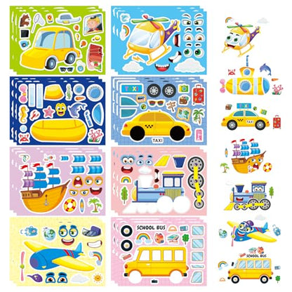 24 Sheets Transportation Stickers for Kids, Make Your Own Cars, Helicopters, Sailboats, Planes, Trains, School Buses Vehicle Stickers for Toddlers, Teacher Reward, Party Favor, Birthday Gift - style: Transportation