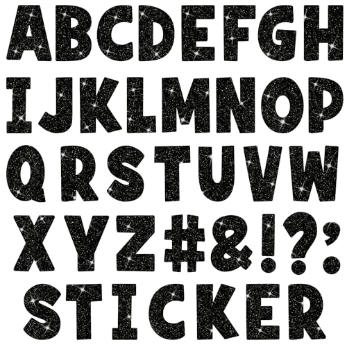 2.5 Inch Bulletin Board Letters 128Pcs 12 Sheets Black Letter Stickers Large Alphabet Stickers Self Adhesive Glitter Sticker Letters for School Classroom Poster Board DIY Crafts Birthday Home Decor - color: Black, size: 2.5 Inch