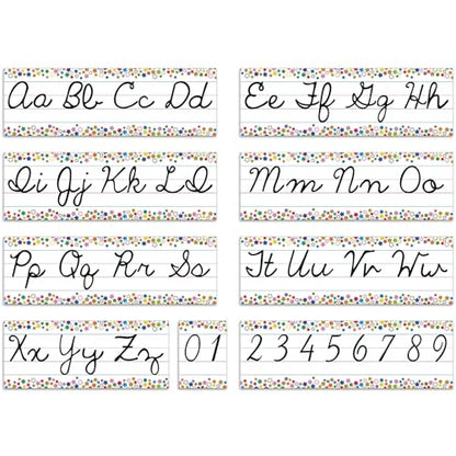 Set of 9 Confetti Cursive Writing Bulletin Board Colorful Cursive Alphabet Wall Strip for Teacher Supplies, Classroom Teaching Tool, Homeschooling, Kids Education - style: Confetti