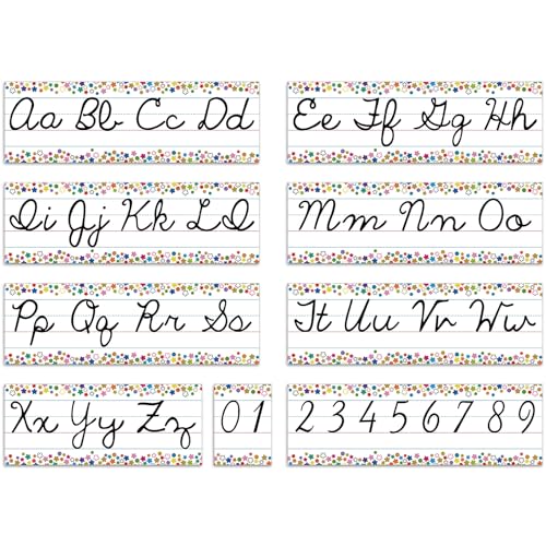 Set of 9 Confetti Cursive Writing Bulletin Board Colorful Cursive Alphabet Wall Strip for Teacher Supplies, Classroom Teaching Tool, Homeschooling, Kids Education - style: Confetti
