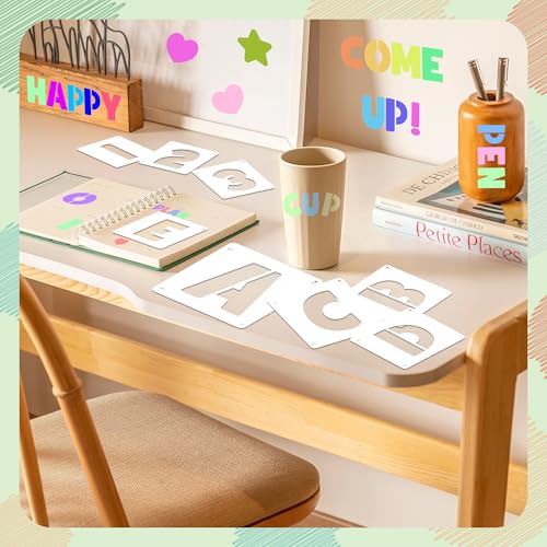 80Pcs Letter Stencils Alphabet and Number Stencil for Painting Reusable Small Alphabet Stencil for Crafts Letter Drawing Stencils on Wall DIY Art Project Rock Fabric Chalkboard (80, 3Inch&4Inch) - size: 3Inch&4Inch