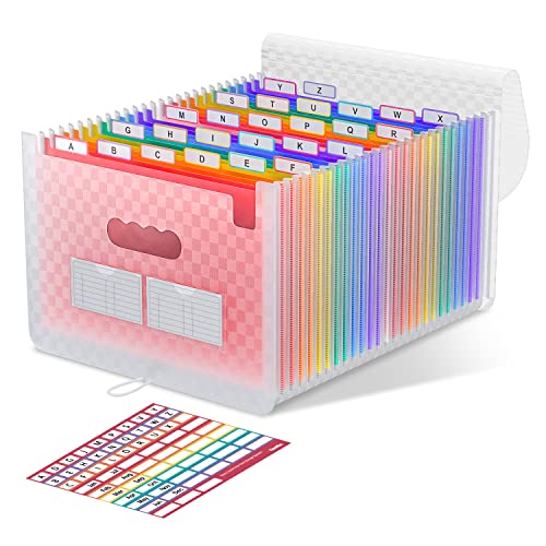 ThinkTex Accordion File Organizer, 26 Pockets Expanding File Folders, Monthly Bill Receipt Documents Organizer, A-Z Colorful Tabs, Letter/A4 Size - Pink - style: Pink 26 Pockets-A