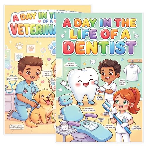JELLY BEAN GENIUS Dentist and Veterinarian Poster for Kids – Laminated Double-Sided Community Helpers Career Wall Art & Educational Chart | Community Helpers Educational Chart 11x17 - size: 11x17 Poster