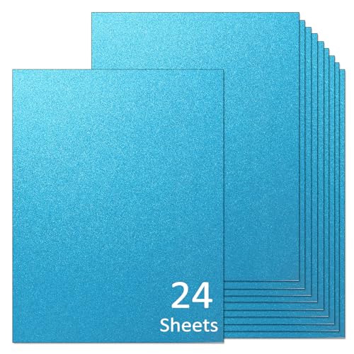 Aqua blue Glitter Cardstock 8.5 x 11 Thick Paper, 24 Sheets Sparkly Cardstock No Shed for Card Making, Crafts, DIY Art Project,Birthday, Wedding Party Decor 92 lb/250 gsm - color: Aqua blue