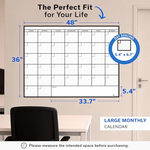 Large Dry Erase Calendar for Wall 36x48, Big Classroom Giant Month, Undated Reusable Family Monthly, Rolled Whiteboard White Board, Calendar Dry Erase Planner for Wall Erasable Large Office 48x36 - size: Large (36 x 48 inch)