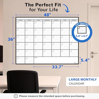 Large Dry Erase Calendar for Wall 36x48, Big Classroom Giant Month, Undated Reusable Family Monthly, Rolled Whiteboard White Board, Calendar Dry Erase Planner for Wall Erasable Large Office 48x36 - size: Large (36 x 48 inch)