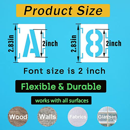 2 Inch Letter Stencils Numbers Craft Stencils, 42 Pcs Reusable Alphabet Templates Interlocking Stencil Kit for Painting on Wood, Wall, Fabric, Rock, Signage - size: 2 Inch