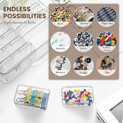 zoeynex Small Bead Organizers and Storage, 12 Clear Plastic Boxes with Hinged Lids, for Beads, Jewelry Making, Crafts, Hardware, Fishing Tackle, Small Parts (32 Labels) - size: 3" x 2" x 0.8" (12 Pack)