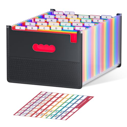 ThinkTex 26-Pocket Accordion File Organizer, Upright & Open Top, A–Z Colorful Tabs, High Capacity Expanding File Folder, Letter/A4 Size Essentials for School, Home, and Office - color: Black, size: 26 Pockets