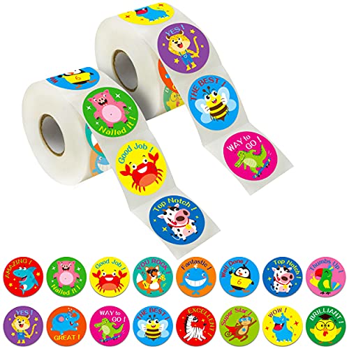 600 Incentive Stickers Adorable Round Animal Encouraging Stickers Teacher Reward Motivational Sticker in 16 Designs with Perforated Line (Each Measures 1.5" in Diameter) - style: Cartoon Animal
