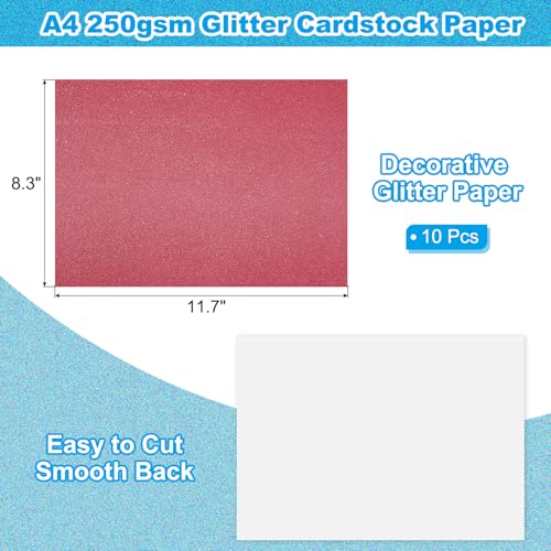 PATIKIL 10 Sheets Dark Red Glitter Cardstock Paper, A4 250gsm Rectangle Premium Sparkly Paper Craft Cardstock Paper for Scrapbook Card Making DIY Art Projects Wedding Party - color: Dark Red, size: A4