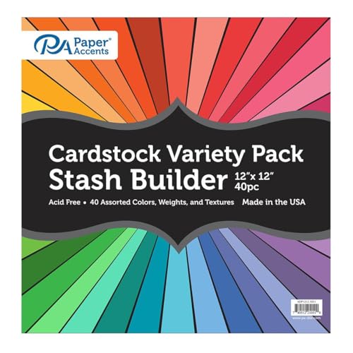 Accent Design Paper Accents Variety Pack, Stash Builder Assorted Cardstock, 12x12 Inch, 40 Pack, Lighter Weight, Rich Colors, Scrapbooking, Card Making, and Crafts - color: Assorted