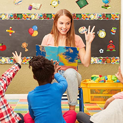 Panelee Back to School Border 68.9 Feet Bulletin Board Border Butterflies Flowers Bee Space Inspirational Cute Decor for Classroom Bulletin Boards Chalkboard Wall Decor - style: 100th Day of School