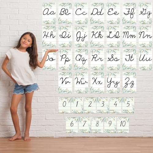 Gilprop Eucalyptus Bulletin Board Alphabet Letters, 37 Pcs Cursive Abc Alphabet Poster Classroom Decor Set Preschool Kindergarten Primary School Classroom Wall Decor Daycare Homeschool Supplies - style: Eucalyptus