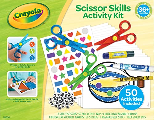 Crayola Toddler Scissor Skills Activity Kit (3ct), Safety Scissors and Craft Supplies, Toddler Crafts, Gift for Kids, Ages 3+