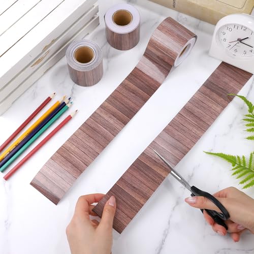 Aodaer 3 Rolls 98.4 ft Brown Wood Grain Bulletin Board Borders, Wood Design Straight Border Trims, Decorative Classroom Rolled Bulletin Border for Back to School Blackboard Decoration - style: Wood Grain