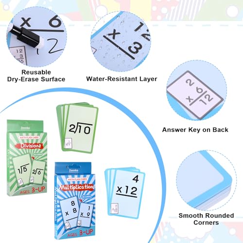 72 Pcs Reusable Multiplication Flash Cards & Division Flash Cards, Double-Sided Math Flash Cards, 2-Pack Flashcards for Repeated Practice - style: Multiplication and Division