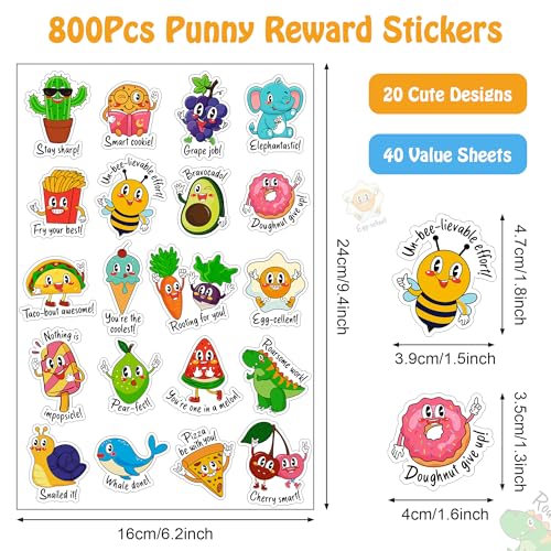 800PCS Punny Teacher Sticker for Student, D-FantiX Motivational Reward Stickers for Kids Classroom, Must Have Essentials for Teachers Elementary, Positive Encouragement Stickers Home School Supplies