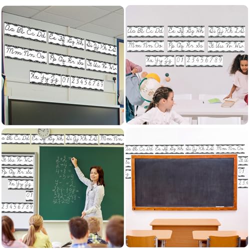 Set of 9 Cursive Writing Bulletin Board Cursive Alphabet Wall Strip for Teacher Supplies, Classroom Teaching Tool, Homeschooling, Kids Education (Composition) - style: Composition