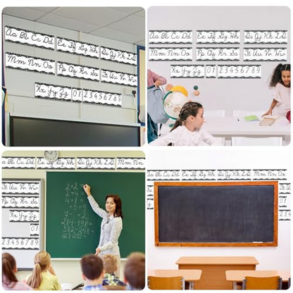 Set of 9 Cursive Writing Bulletin Board Cursive Alphabet Wall Strip for Teacher Supplies, Classroom Teaching Tool, Homeschooling, Kids Education (Composition) - style: Composition