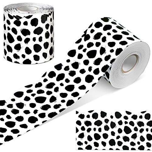 Zonon 65 Feet Bulletin Board Borders Black and White Polka Dots Striped Grid Borders Decorative Straight Scalloped Wavy Rolled Trim Classroom Back to School Decor(Elegant Wavy Black Dot) - style: Elegant Wavy Black Dot